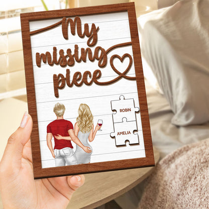 My Missing Piece Backside Couple - Gift For Couples, Husband, Wife - Personalized 2-Layered Wooden Plaque With Stand