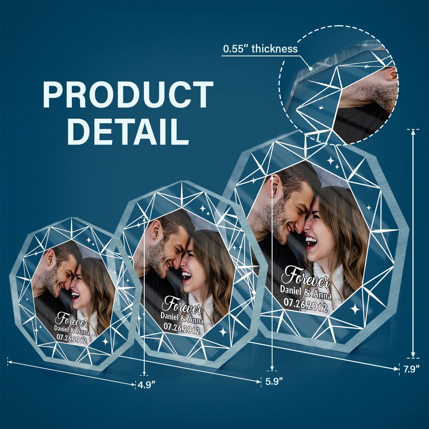 Custom Photo Forever Diamond - Loving, Anniversary Gift For Couple, Spouse, Husband, Wife - Personalized Nonagon Shaped Acrylic Plaque