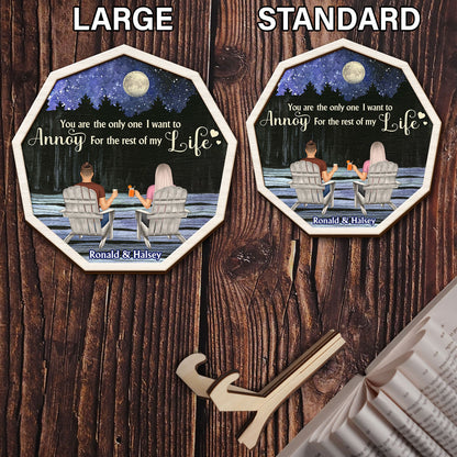 My Favourite Place Couple Back Sitting On Chairs - Loving, Anniversary Gift For Spouse, Husband, Wife - Personalized 2-Layered Wooden Plaque With Stand