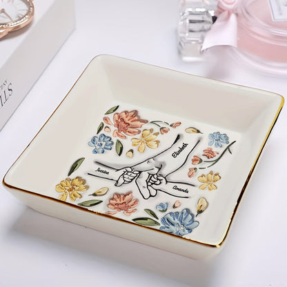 Hand In Hand, I Will Always Protect You - Gift For Mom, Grandma - 3D Inflated Effect Printed Dish, Personalized Ring Dish