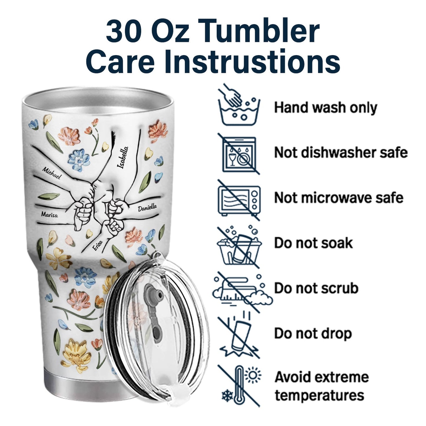 Hand In Hand, I Will Always Protect You - Gift For Mom, Grandma - Personalized 3D Inflated Effect Printed 30 Oz Tumbler