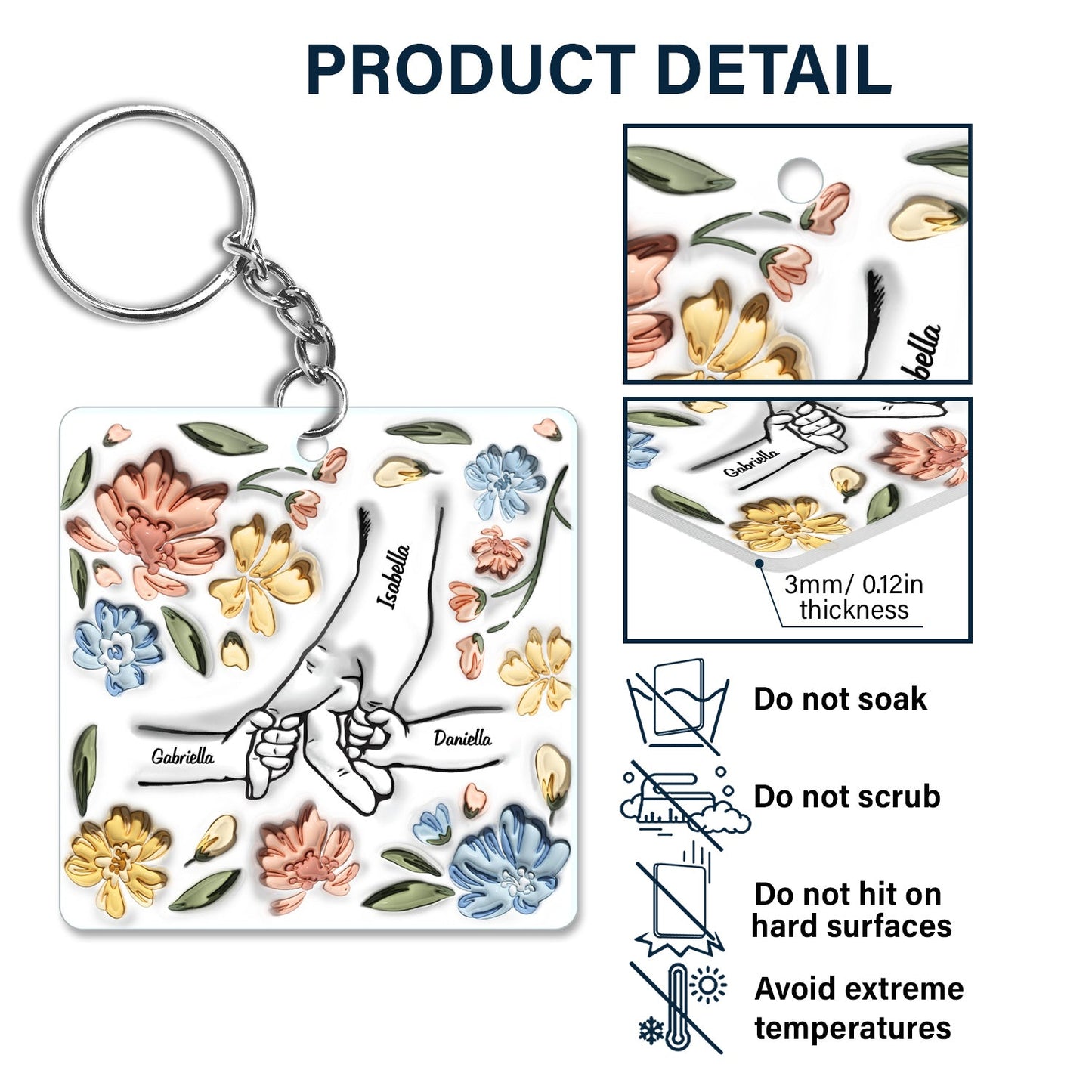 Hand In Hand, I Will Always Protect You - Gift For Mom, Grandma - Personalized 3D Inflated Effect Printed Acrylic Keychain