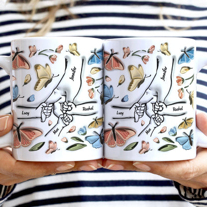 Hand In Hand, I Will Always Protect You Butterflies - Gift For Mom, Grandma - 3D Inflated Effect Printed Mug, Personalized White Edge-to-Edge Mug