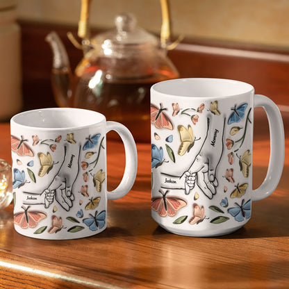 Hand In Hand, I Will Always Protect You Butterflies - Gift For Mom, Grandma - 3D Inflated Effect Printed Mug, Personalized White Edge-to-Edge Mug