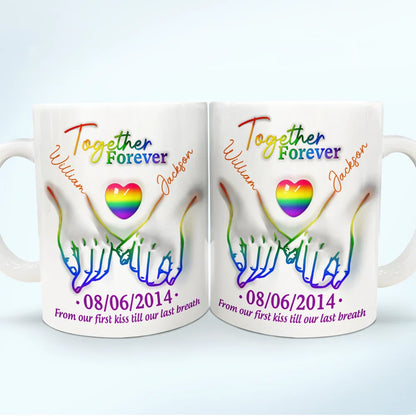 Together Forever Love Is Love Pride Couple - 3D Inflated Effect Printed Mug, Personalized White Edge-to-Edge Mug