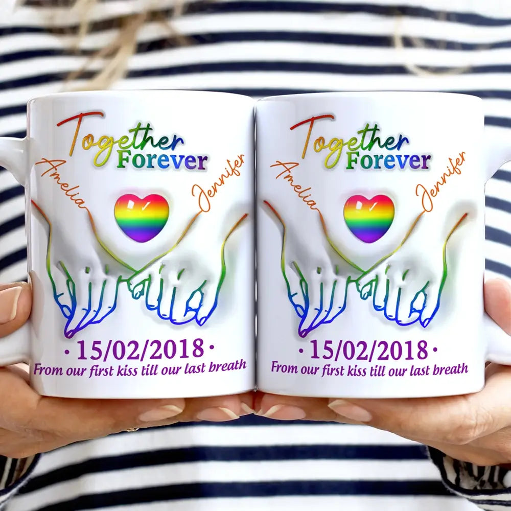 Together Forever Love Is Love Pride Couple - 3D Inflated Effect Printed Mug, Personalized White Edge-to-Edge Mug