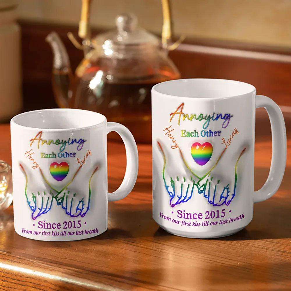 Together Forever Love Is Love Pride Couple - 3D Inflated Effect Printed Mug, Personalized White Edge-to-Edge Mug