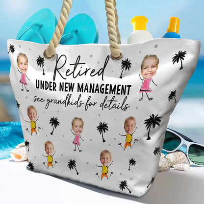 Custom Photo Retired Under New Management - Personalized Beach Bag