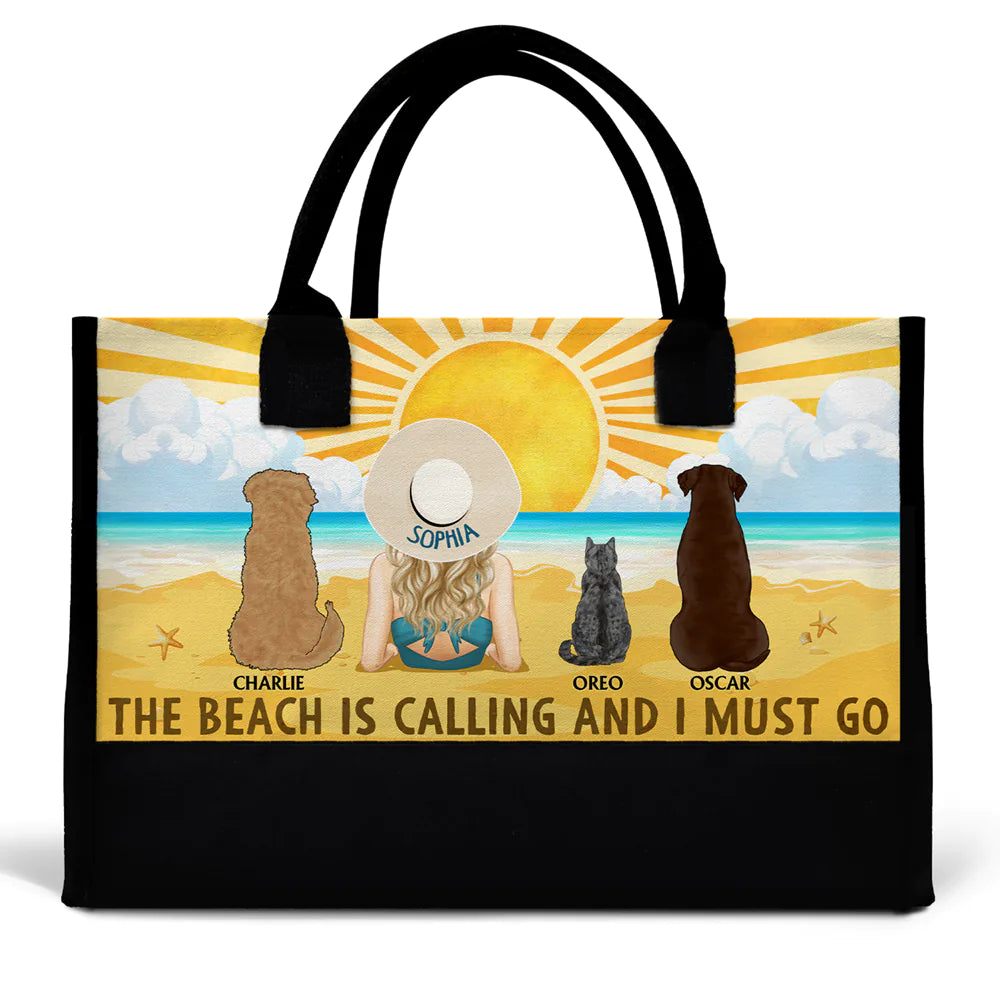 The Beach Is Calling And I Must Go Dog Cat - Personalized Canvas Tote Bag