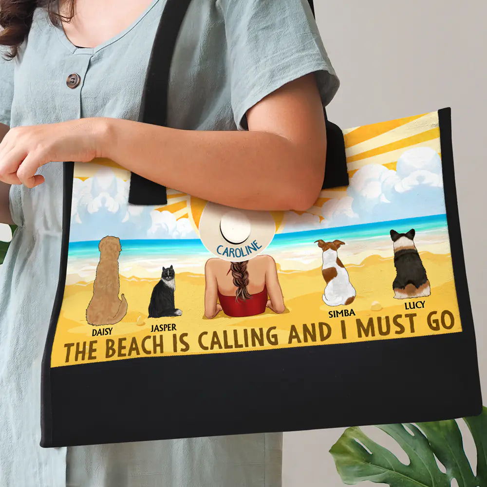 The Beach Is Calling And I Must Go Dog Cat - Personalized Canvas Tote Bag