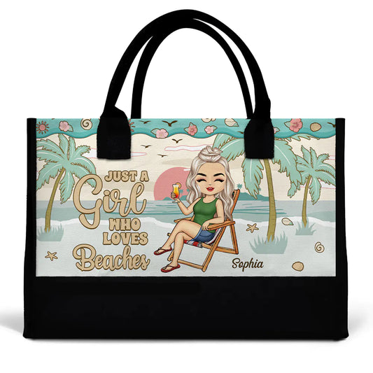 Just A Girl Who Loves Beaches - Personalized Canvas Tote Bag