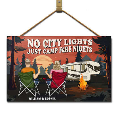 No City Lights Just Campfire Nights Couple - Personalized Wood Rectangle Sign