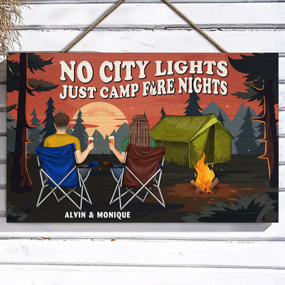 No City Lights Just Campfire Nights Couple - Personalized Wood Rectangle Sign
