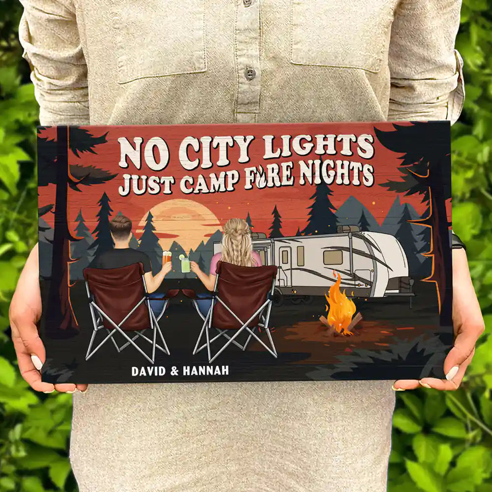 No City Lights Just Campfire Nights Couple - Personalized Wood Rectangle Sign
