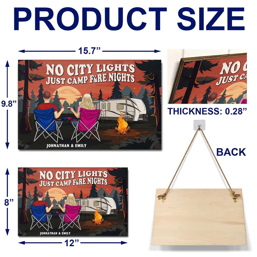 No City Lights Just Campfire Nights Couple - Personalized Wood Rectangle Sign