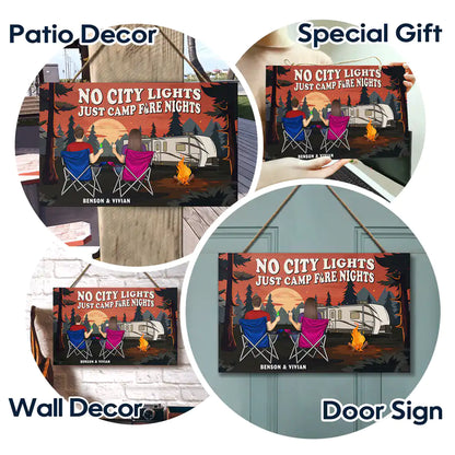 No City Lights Just Campfire Nights Couple - Personalized Wood Rectangle Sign