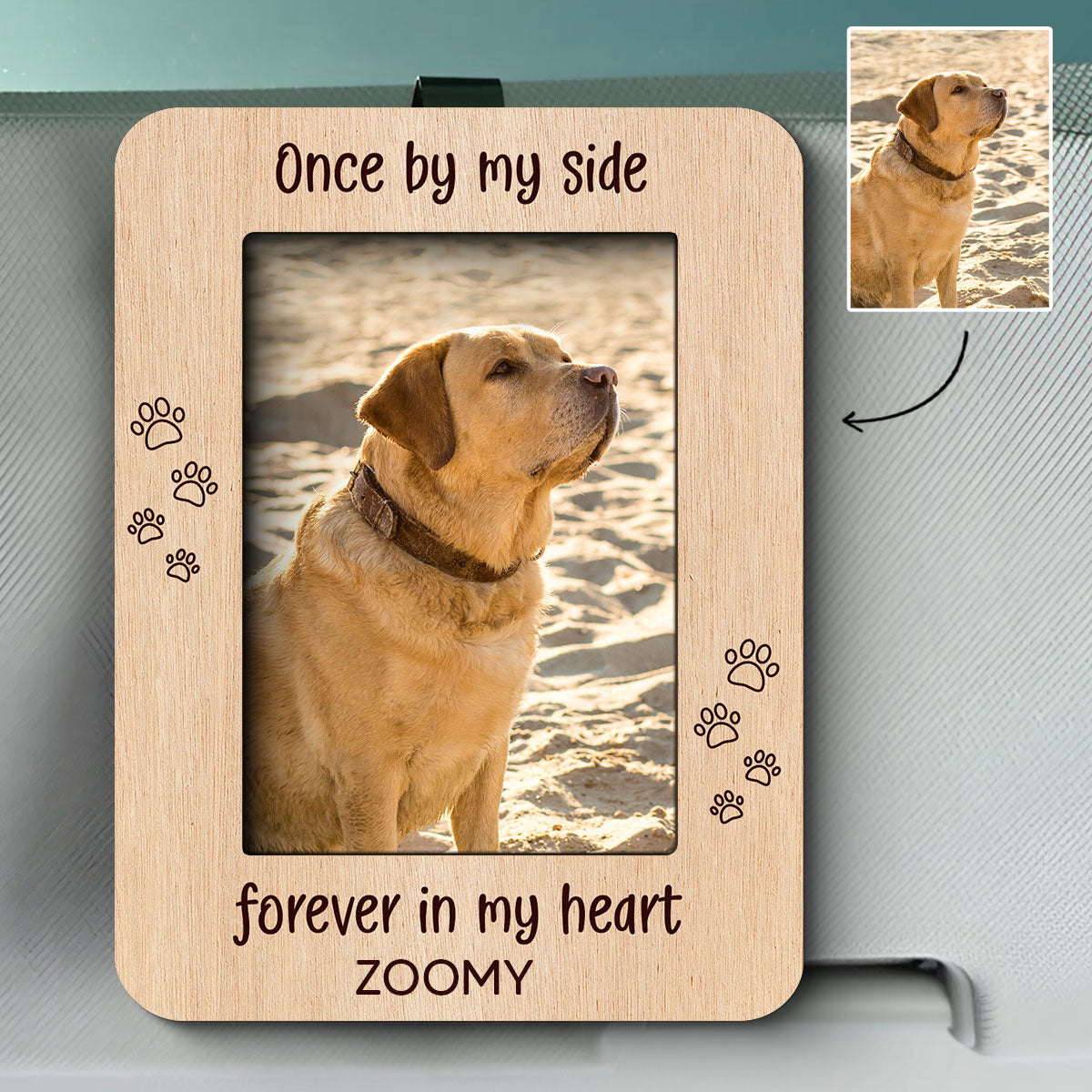 Once By My Side, Forever In My Heart, Heartfelt Memorial Gift For Pet Lovers, Pet Loss Personalized Picture Frame, Custom Photo Car Visor Clip