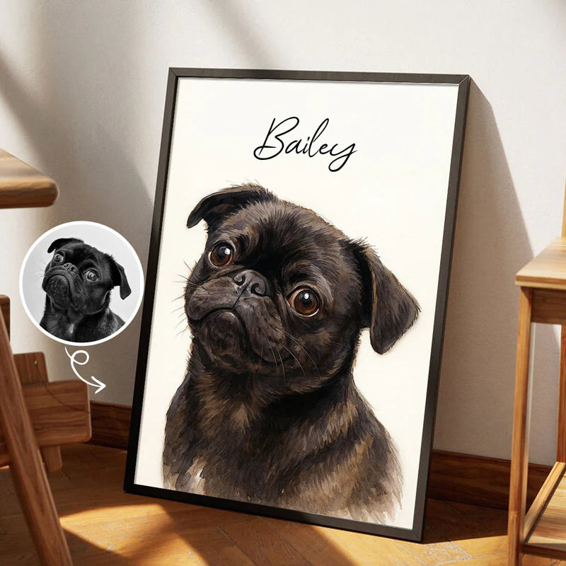 Custom Watercolor Portraits Using Pet Photo Personalized Poster, Gift for Dogs Cats Lovers, Pet Lover Gift