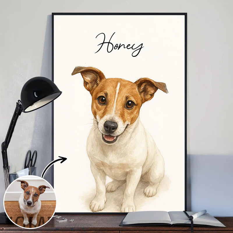 Custom Watercolor Portraits Using Pet Photo Personalized Poster, Gift for Dogs Cats Lovers, Pet Lover Gift