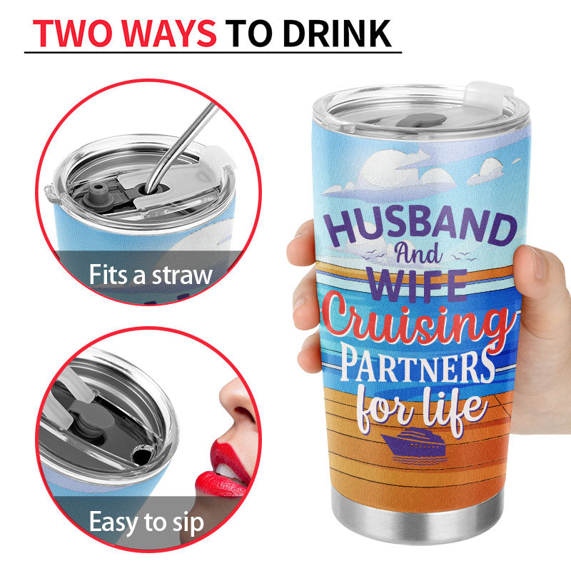 Husband And Wife Cruising Partners For Life - Gift For Couple - Personalized Custom Tumbler