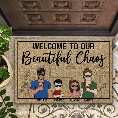 Welcome To Our Beautiful Chaos Couple Husband Wife Family - Personalized Custom Doormat