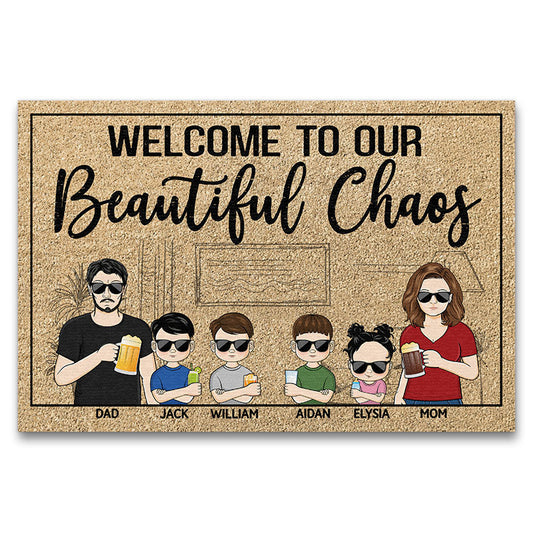 Welcome To Our Beautiful Chaos Couple Husband Wife Family - Personalized Custom Doormat