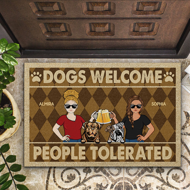 Dogs Welcome People Tolerated Couple Husband Wife - Gift For Dog Lovers - Personalized Custom Doormat