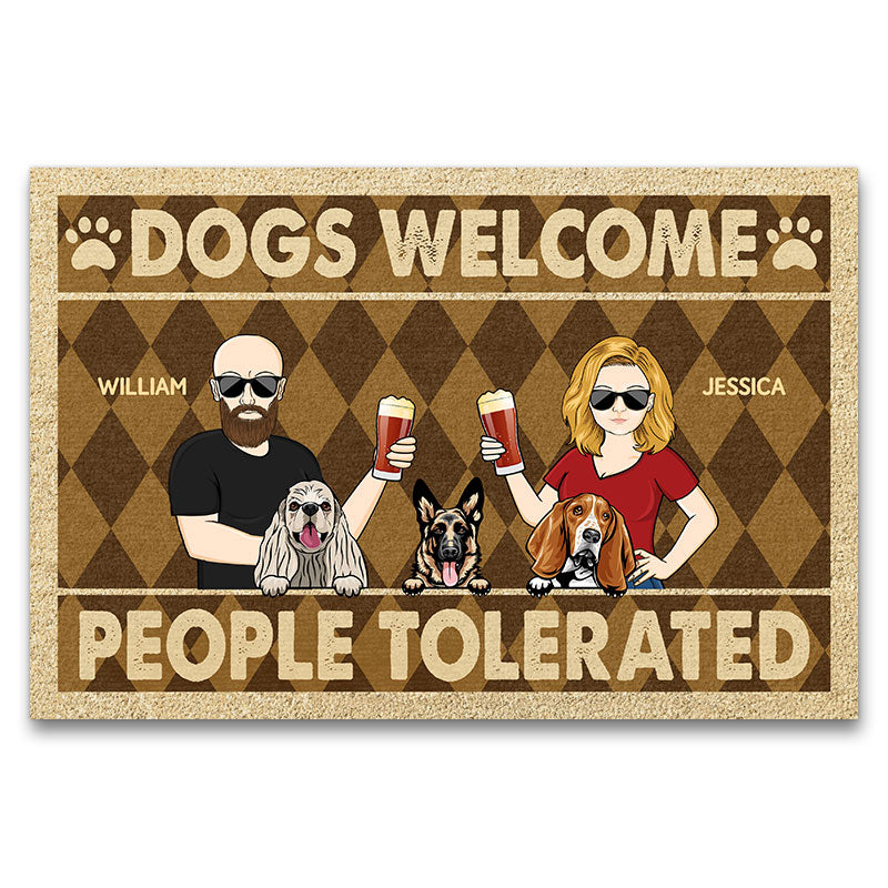 Dogs Welcome People Tolerated Couple Husband Wife - Gift For Dog Lovers - Personalized Custom Doormat