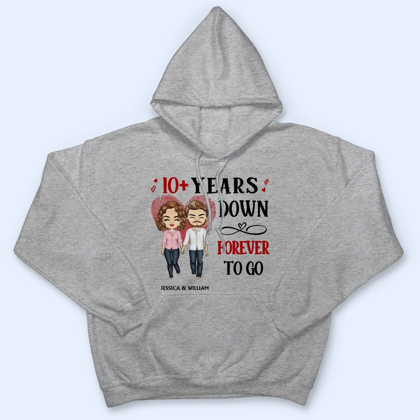 Family Chibi Couple Years Down Forever To Go Husband & Wife - Gift For Couples - Personalized Custom T Shirt