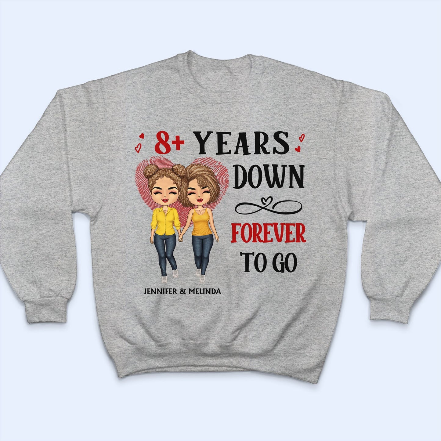 Family Chibi Couple Years Down Forever To Go Husband & Wife - Gift For Couples - Personalized Custom T Shirt