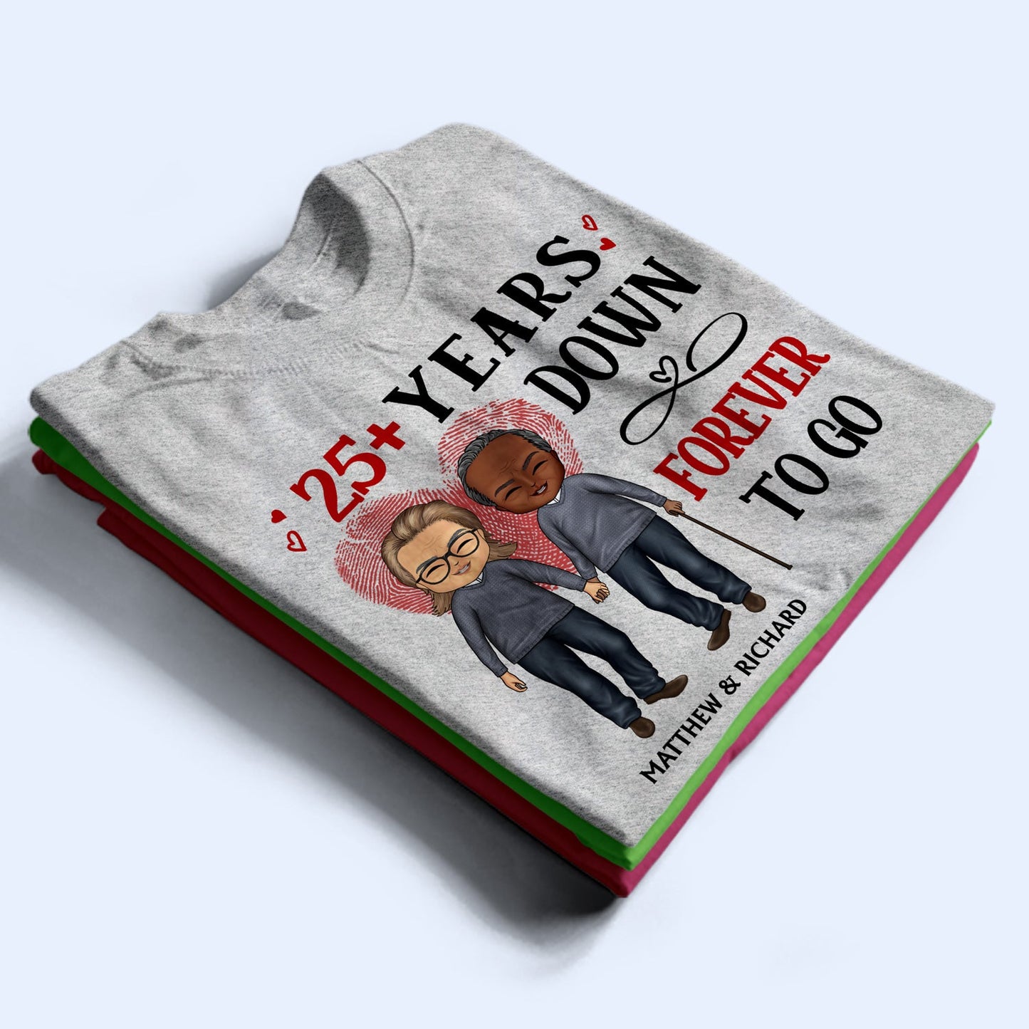 Family Chibi Couple Years Down Forever To Go Husband & Wife - Gift For Couples - Personalized Custom T Shirt