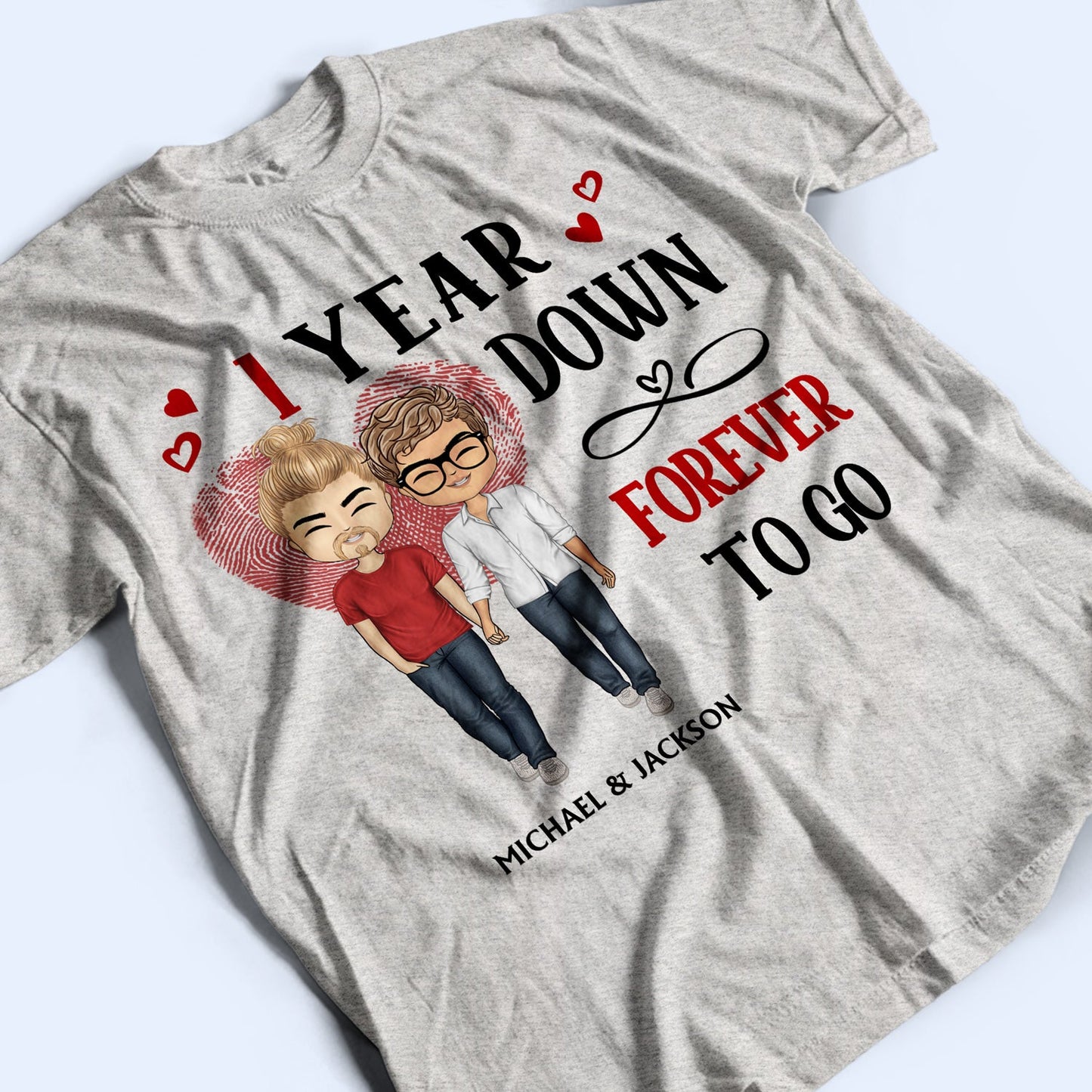 Family Chibi Couple Years Down Forever To Go Husband & Wife - Gift For Couples - Personalized Custom T Shirt