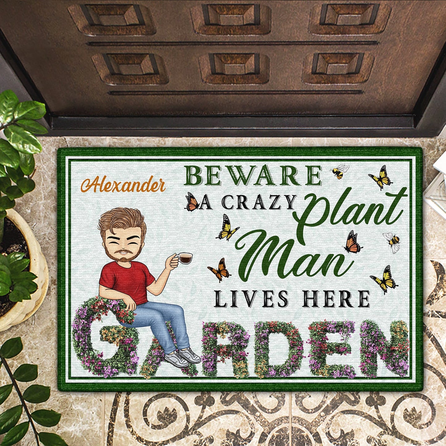 And Into The Garden I Go - Beware A Crazy Plant Lady Lives Here - Birthday, Housewarming Gift For Her, Him, Gardener, Outdoor Decor - Personalized Custom Doormat