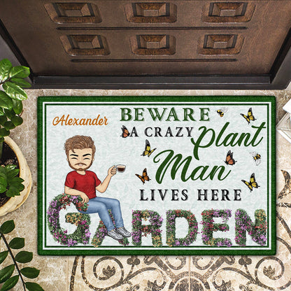 And Into The Garden I Go - Beware A Crazy Plant Lady Lives Here - Birthday, Housewarming Gift For Her, Him, Gardener, Outdoor Decor - Personalized Custom Doormat