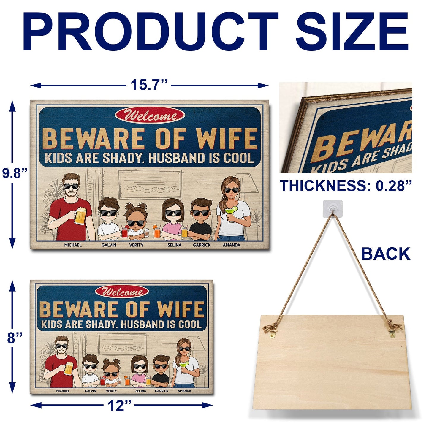 Beware Of Wife Kids Are Shady Husband Is Cool Couple - Anniversary, Birthday, Housewarming Gift For Spouse, Husband, Wife, Family - Personalized Custom Wood Rectangle Sign