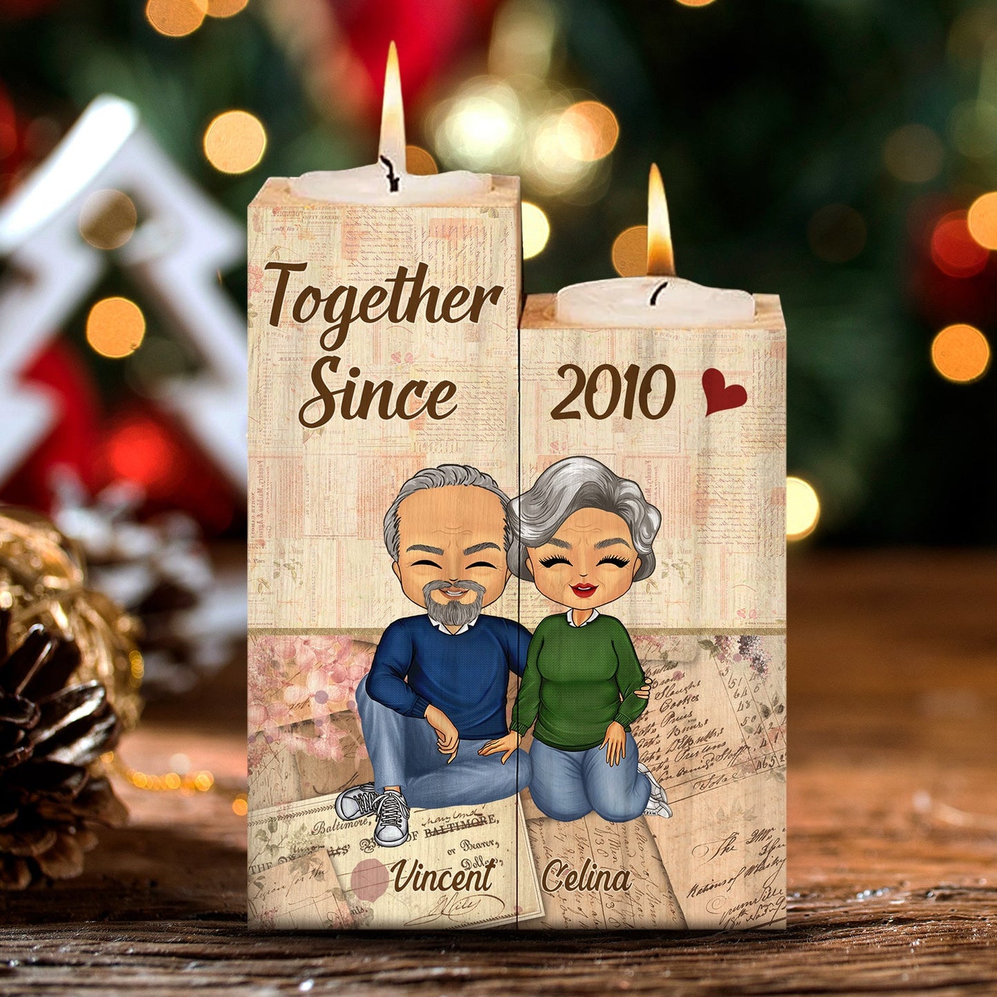 Together Since Couple - Anniversary, Birthday Gift For Spouse, Husband, Wife, Boyfriend, Girlfriend - Personalized Custom Candle Holder