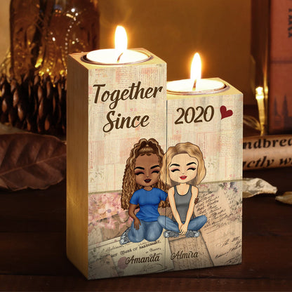 Together Since Couple - Anniversary, Birthday Gift For Spouse, Husband, Wife, Boyfriend, Girlfriend - Personalized Custom Candle Holder