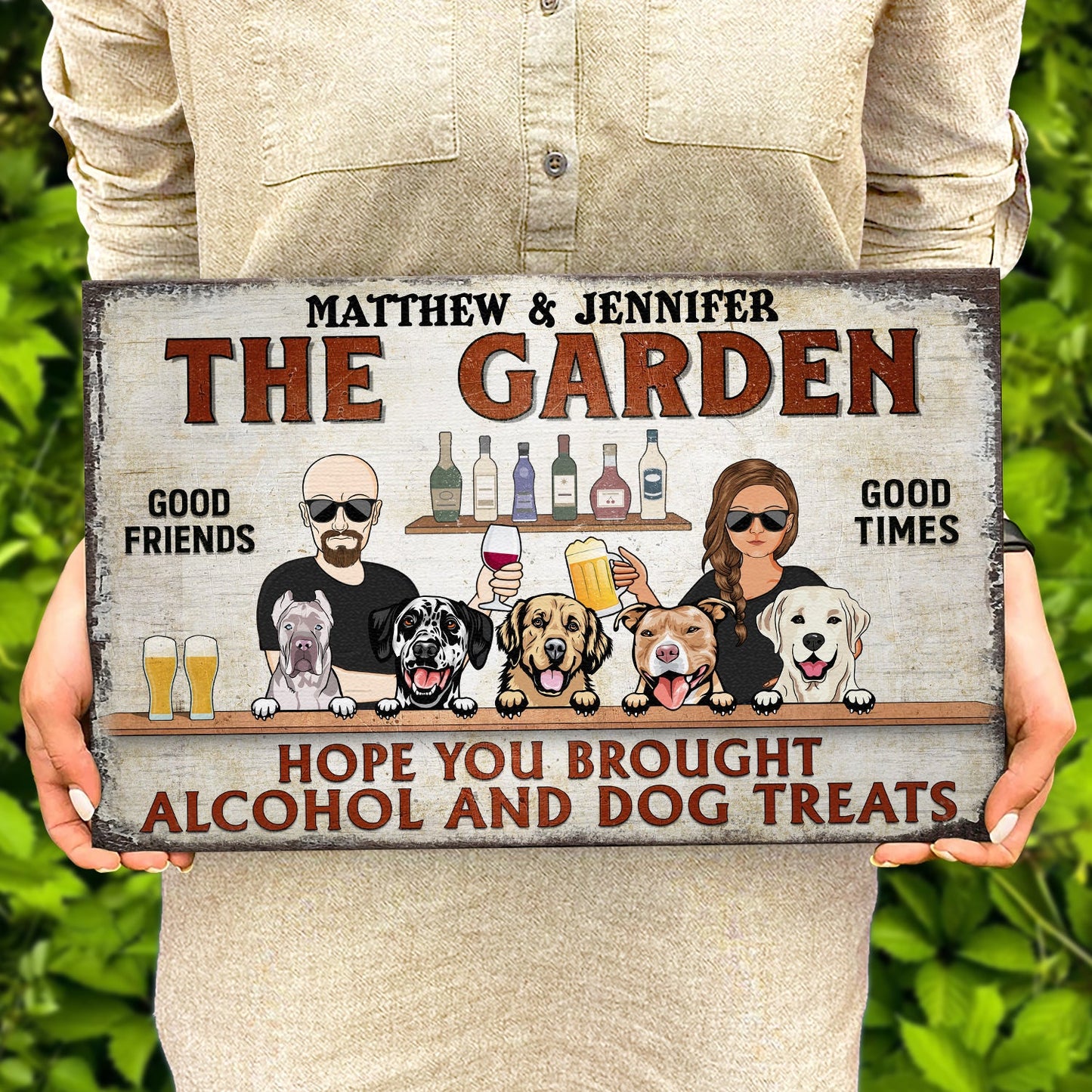 Hope You Brought Alcohol And Dog Treats Couple Husband Wife - Backyard Sign - Personalized Custom Wood Rectangle Sign