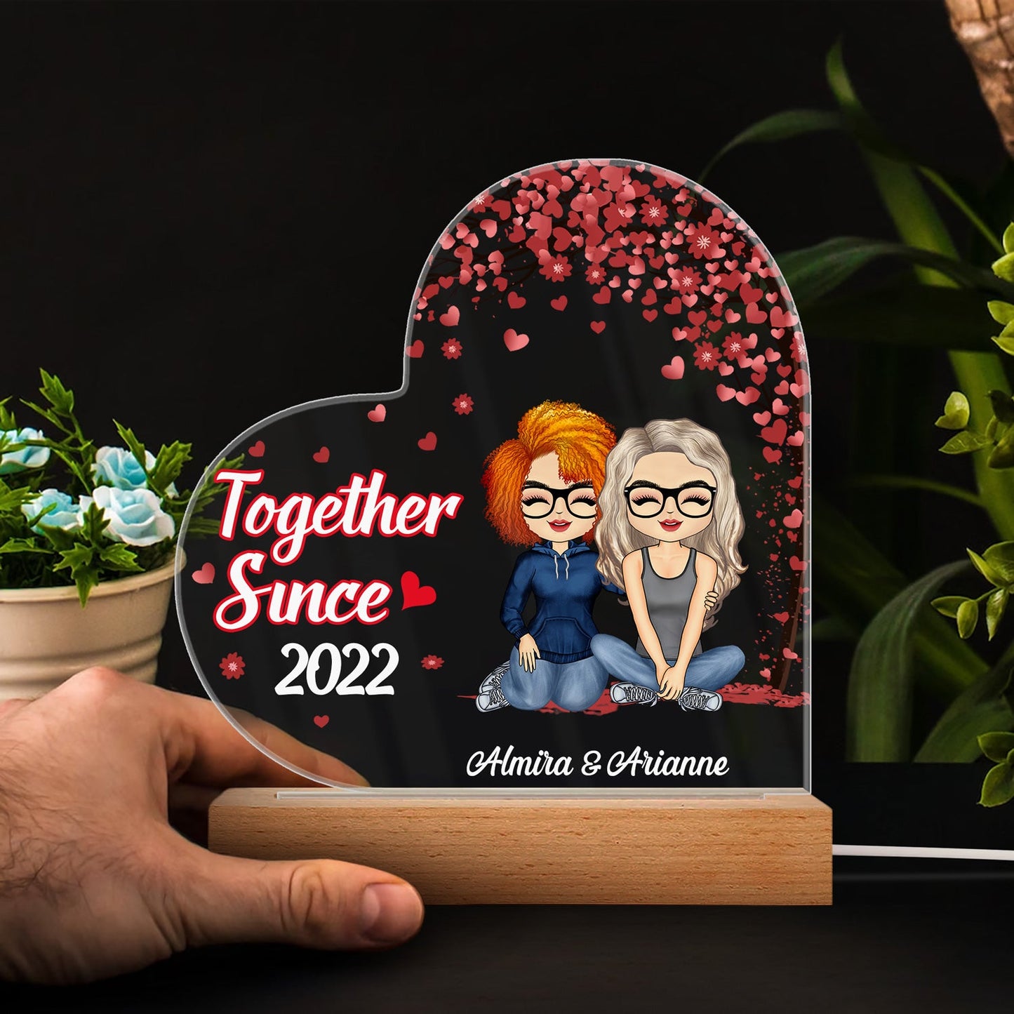 Together Since Couple - Anniversary, Birthday Gift For Spouse, Husband, Wife, Boyfriend, Girlfriend - Personalized Custom 3D Led Light Wooden Base