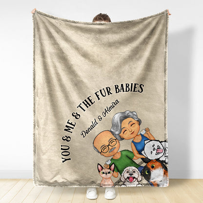 You & Me And The Fur Babies Couples Cats Dogs - Anniversary, Birthday Gift For Spouse, Husband, Wife, Boyfriend, Girlfriend - Personalized Custom Fleece Blanket