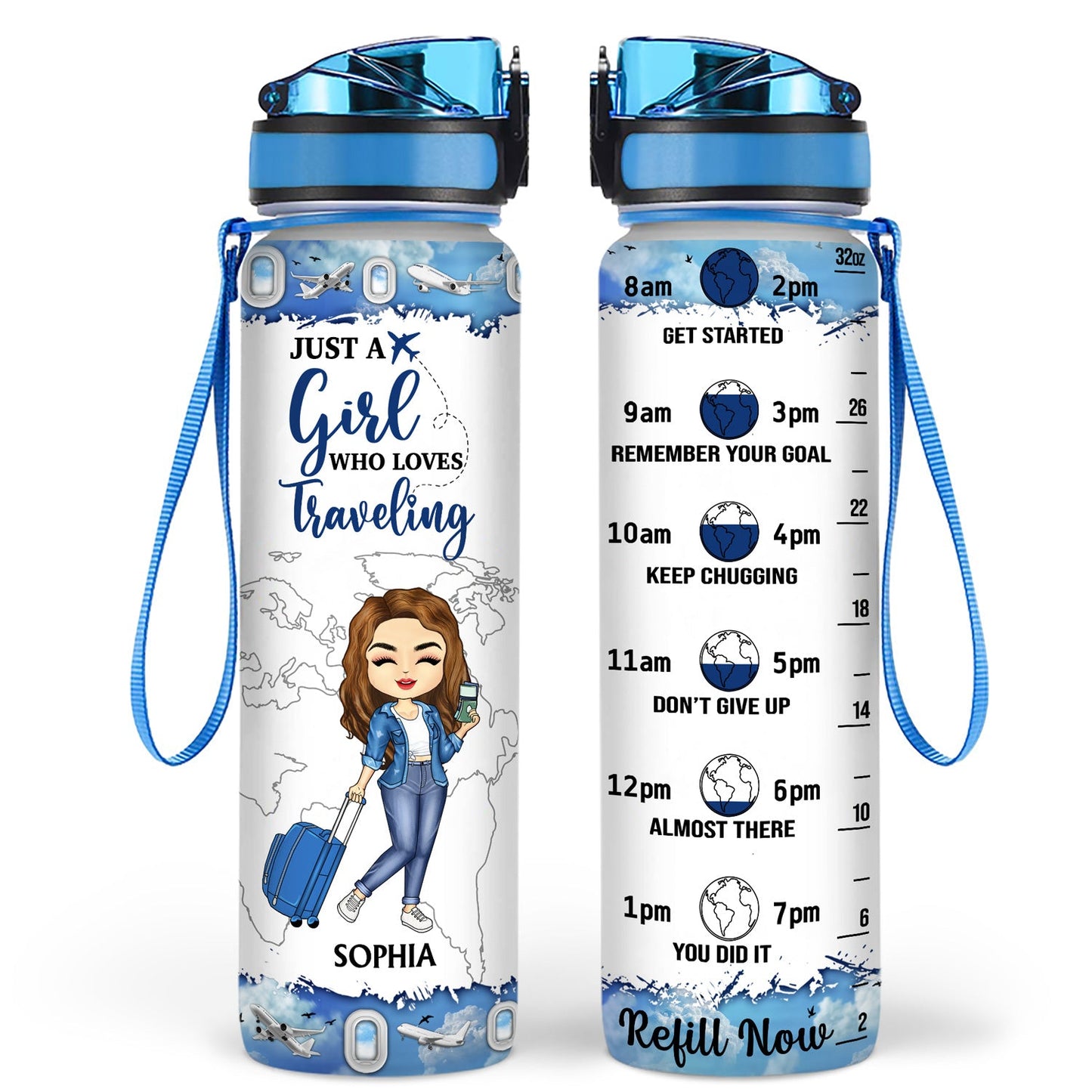 Just A Girl Boy Who Loves Traveling Cruising - Birthday Gift For Him, Her, Trippin', Vacation Lovers - Personalized Custom Water Tracker Bottle