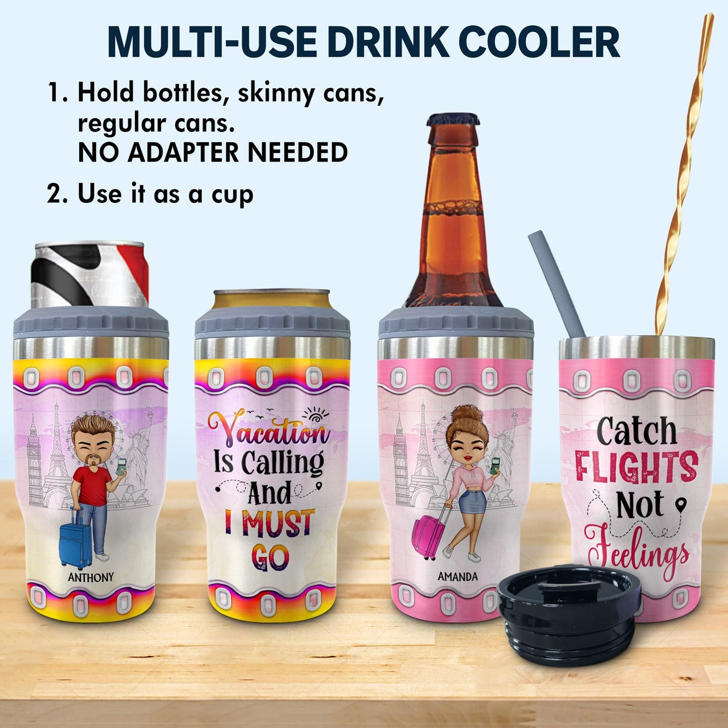 Just A Girl Boy Who Loves Traveling Cruising - Birthday Gift For Him, Her, Kid, Friends, Family, Trippin', Vacation Lovers - Personalized Custom Triple 3 In 1 Can Cooler