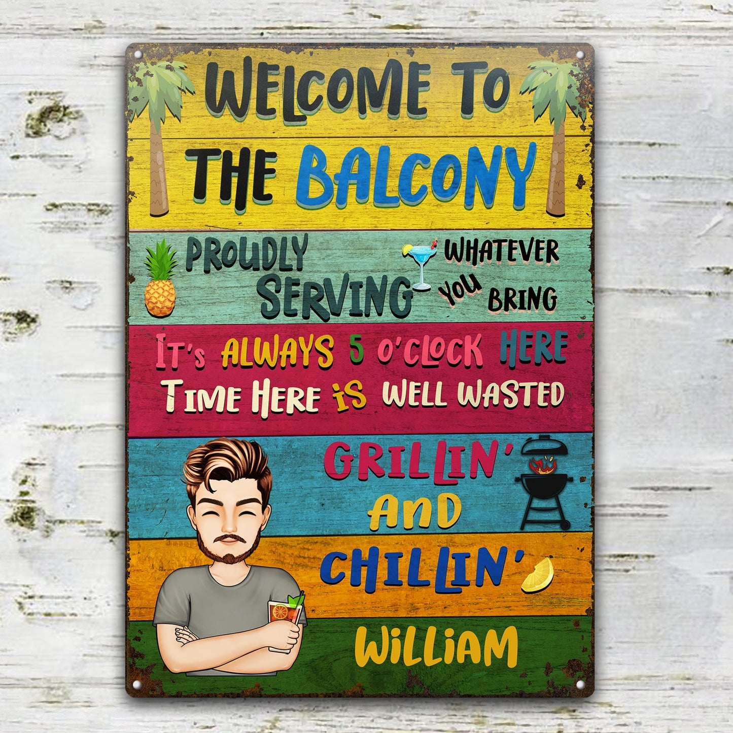 Patio Welcome Grilling Proudly Serving Whatever You Bring Cartoon Couple Single - Home Decor, Backyard Decor, Gift For Her, Him, Family, Husband, Wife - Personalized Custom Classic Metal Signs