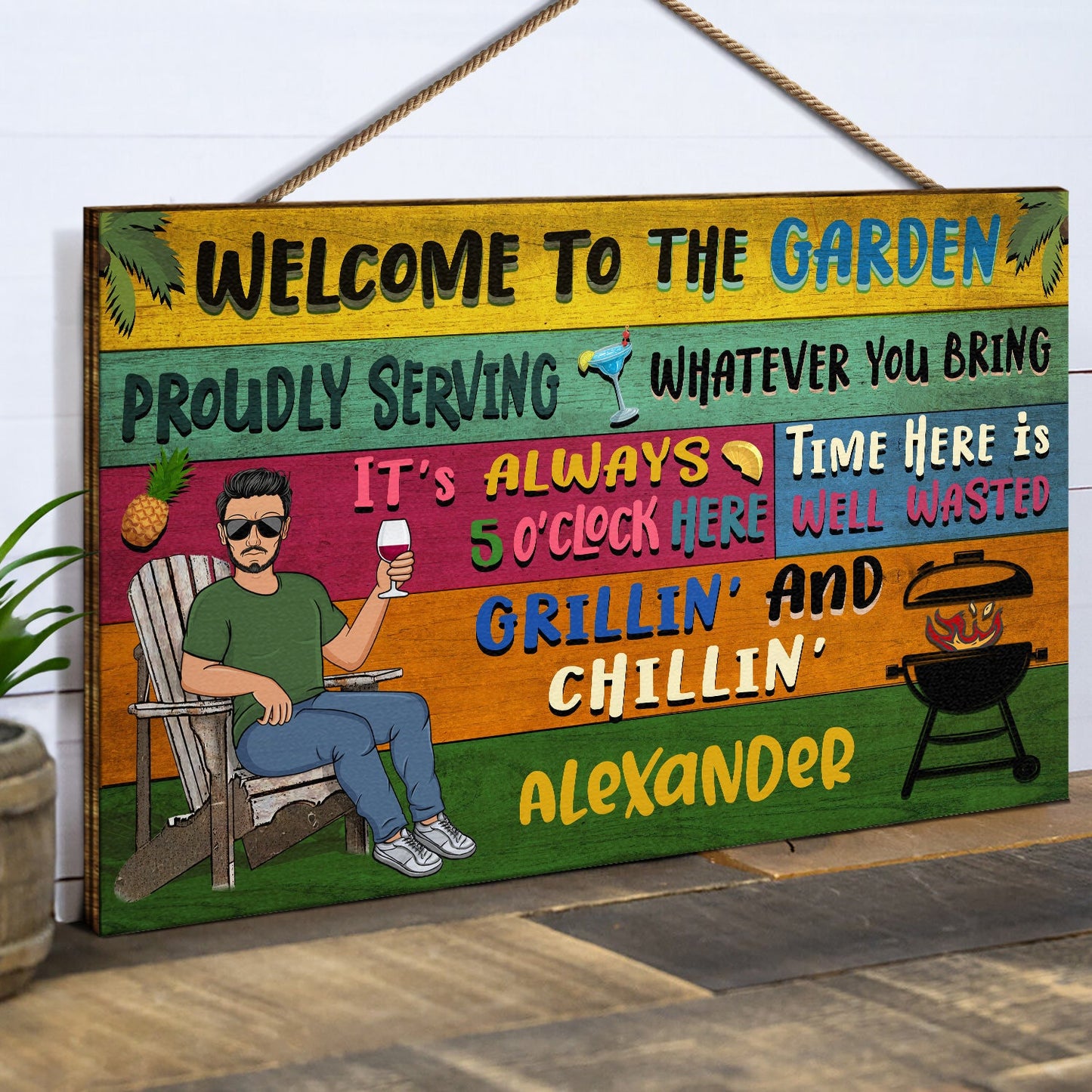 Patio Welcome Grilling Proudly Serving Whatever You Bring Couple Single - Home Decor, Backyard Decor, Gift For Her, Him, Family, Couples, Husband, Wife - Personalized Custom Wood Rectangle Sign