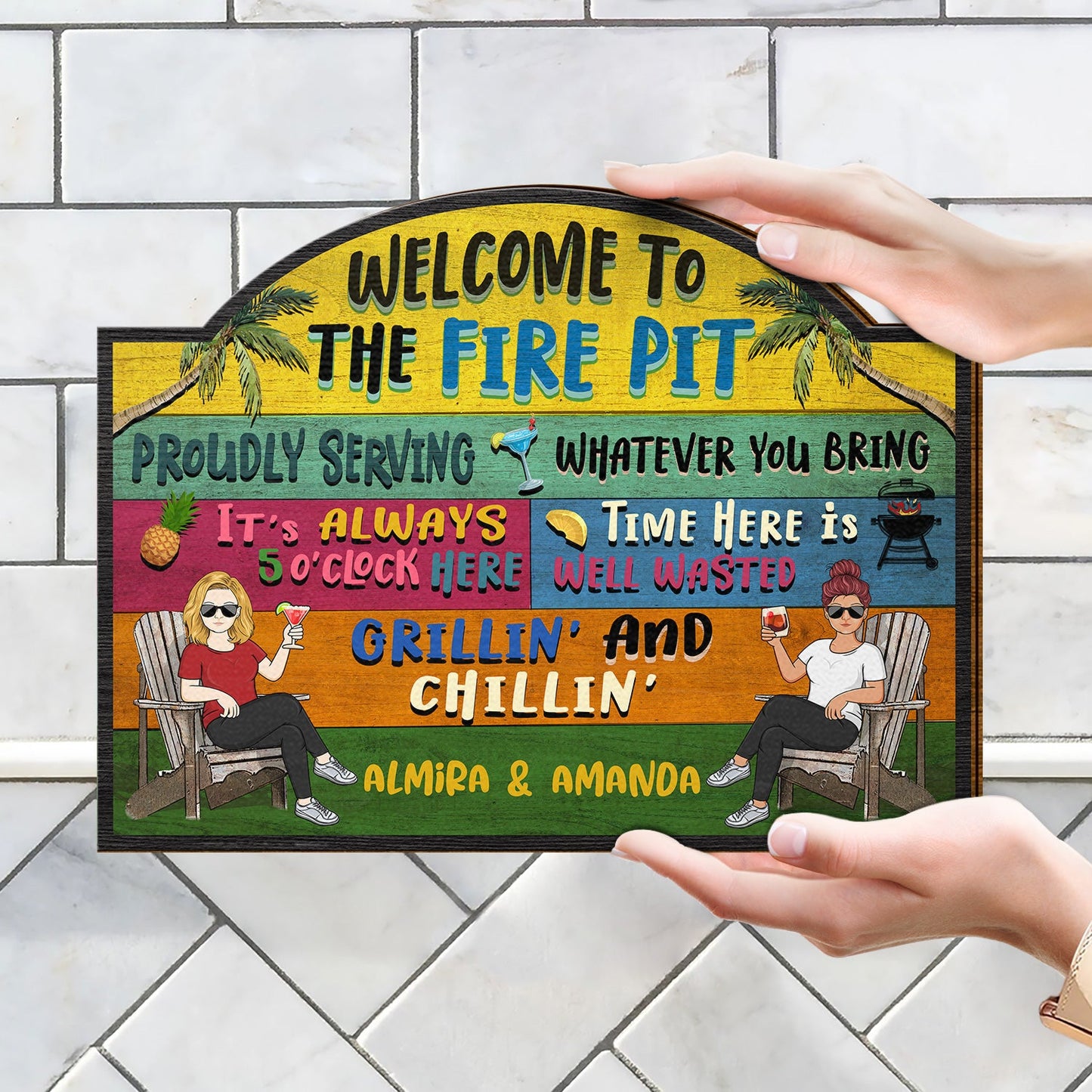 Patio Welcome Grilling Proudly Serving Whatever You Bring Couple Single - Home Decor, Backyard Decor, Gift For Her, Him, Family, Couples, Husband, Wife - Personalized Custom Shaped Wood Sign