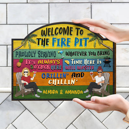 Patio Welcome Grilling Proudly Serving Whatever You Bring Couple Single - Home Decor, Backyard Decor, Gift For Her, Him, Family, Couples, Husband, Wife - Personalized Custom Shaped Wood Sign