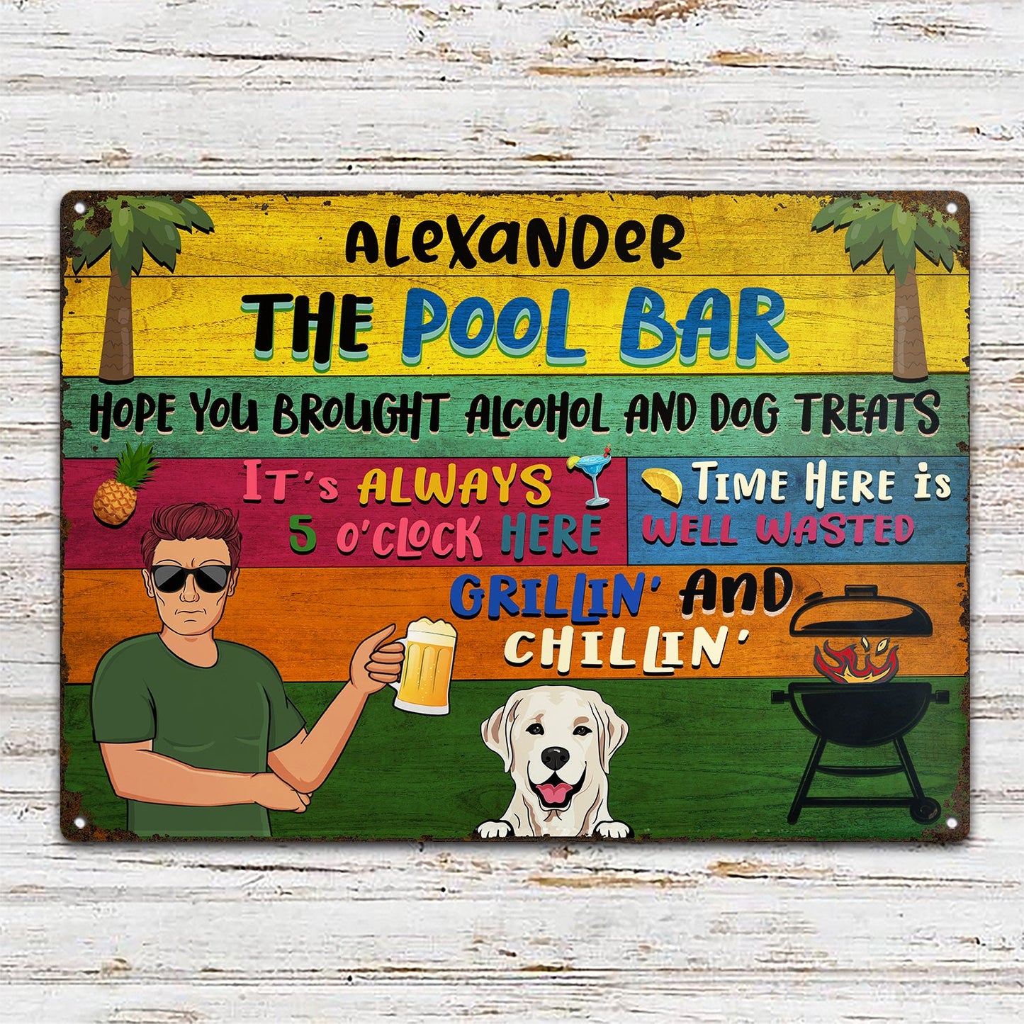 Patio Grilling Chilling Hope You Brought Alcohol Couple Single - Home Decor, Backyard Decor, Gift For Her, Him, Family, Dog Lovers - Personalized Custom Classic Metal Signs