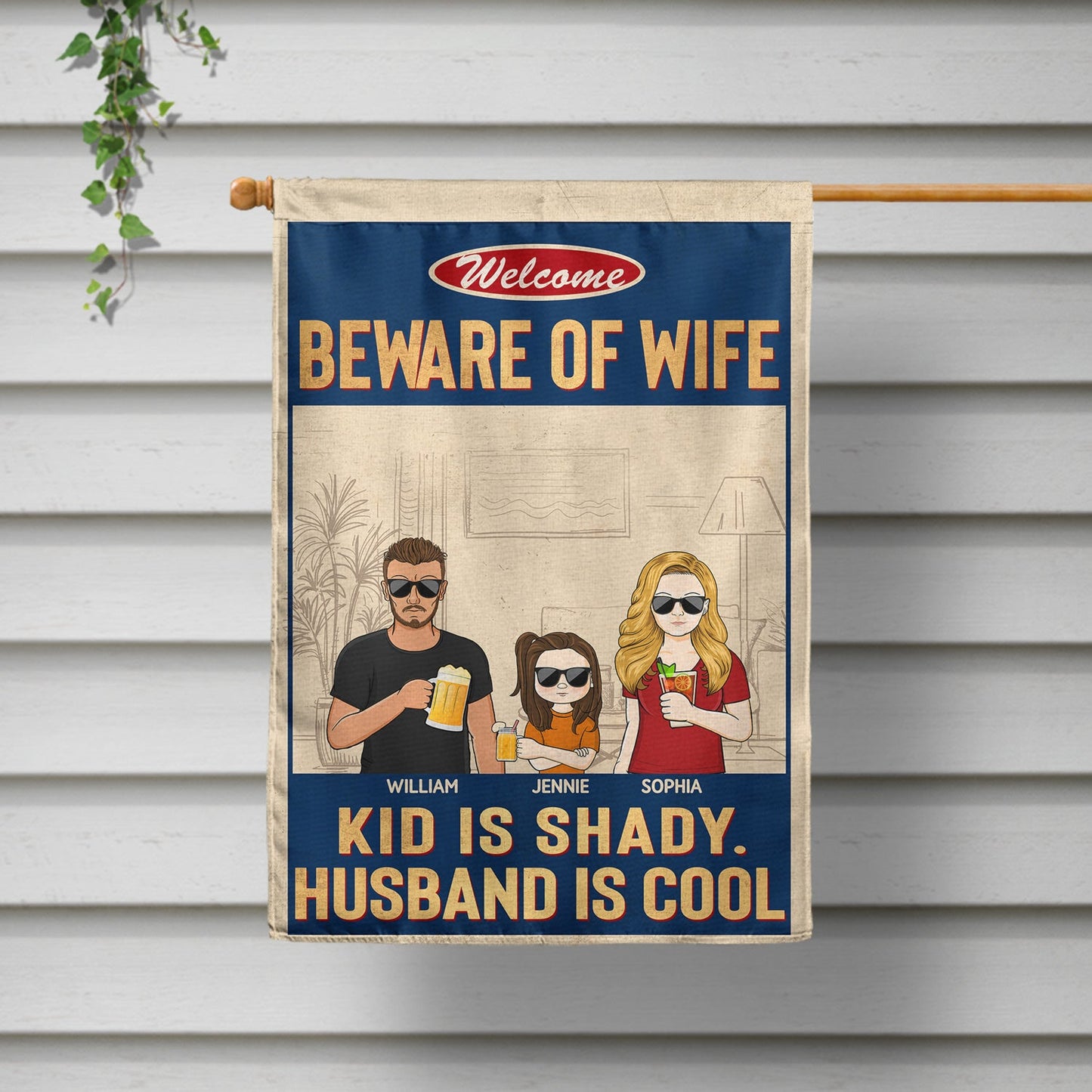 Beware Of Wife Kids Are Shady Husband Is Cool Couple Husband Wife Family - Personalized Custom Flag