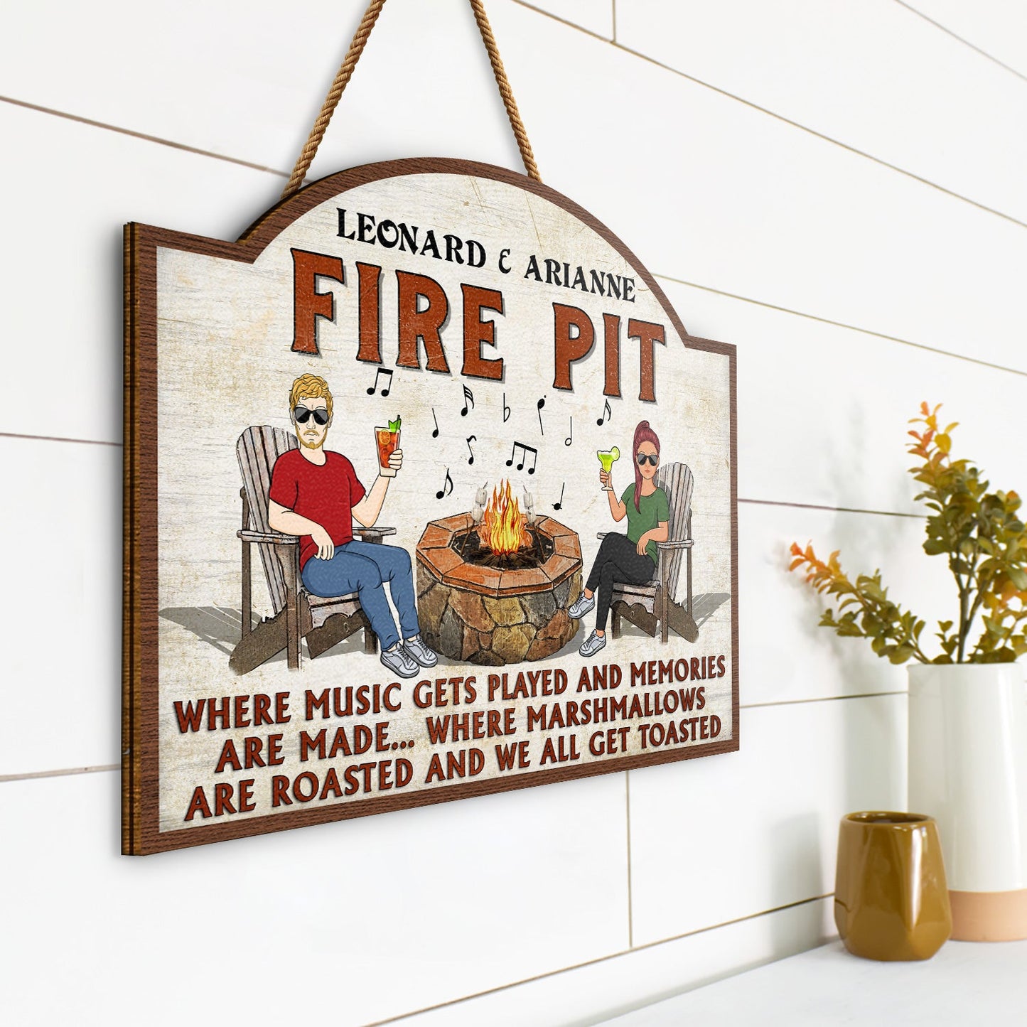 Camping Fire Pit Where Music Gets Played - Home Decor, Backyard Decor, Gift For Her, Him, Family, Couples, Husband, Wife - Personalized Custom Shaped Wood Sign