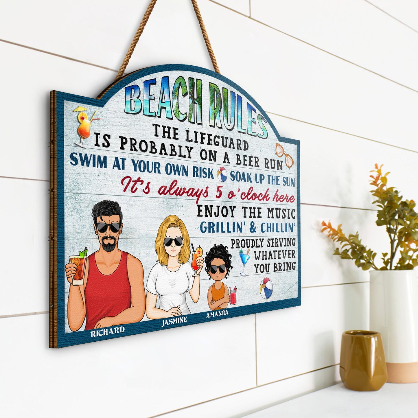 Pool Rules Swim At Your Own Risk Grilling Kids - Home Decor, Backyard Decor, Gift For Her, Him, Family, Couples - Personalized Custom Shaped Wood Sign